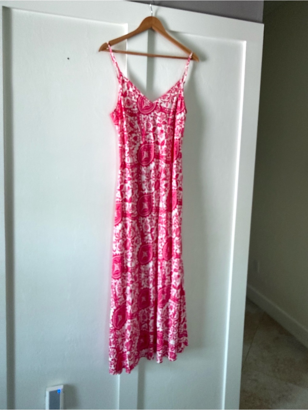 Pink & White Paisley Maxi Slip Dress
